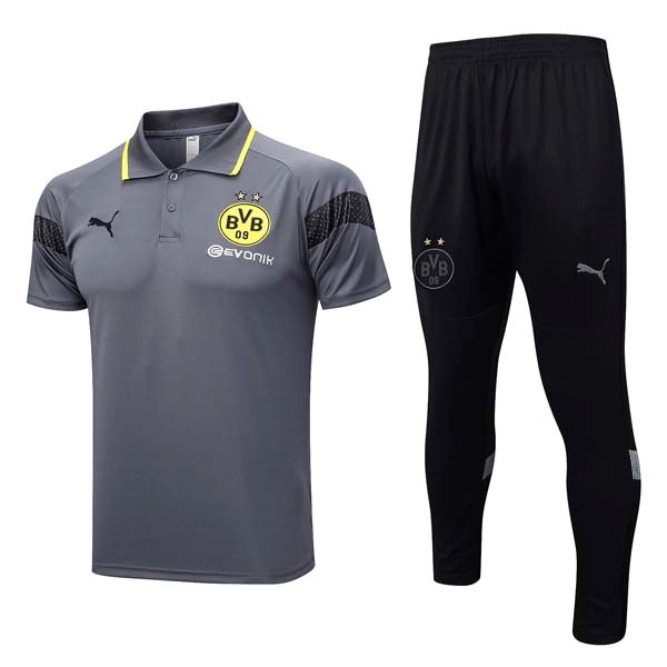Polo Borussia Dortmund Komplett Set 2023-24 Grau Schwarz